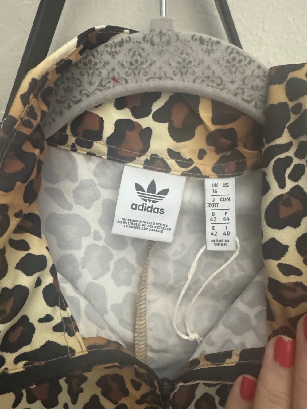 adidas Leopard Print Zip-Front Jumpsuit with White Stripes - Picture 2 of 3